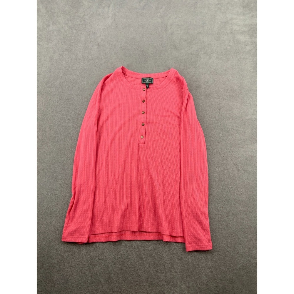 G.H. Bass & Co. Henley Shirt Top Women Medium Pink Textured Rib-Knit Lightweight